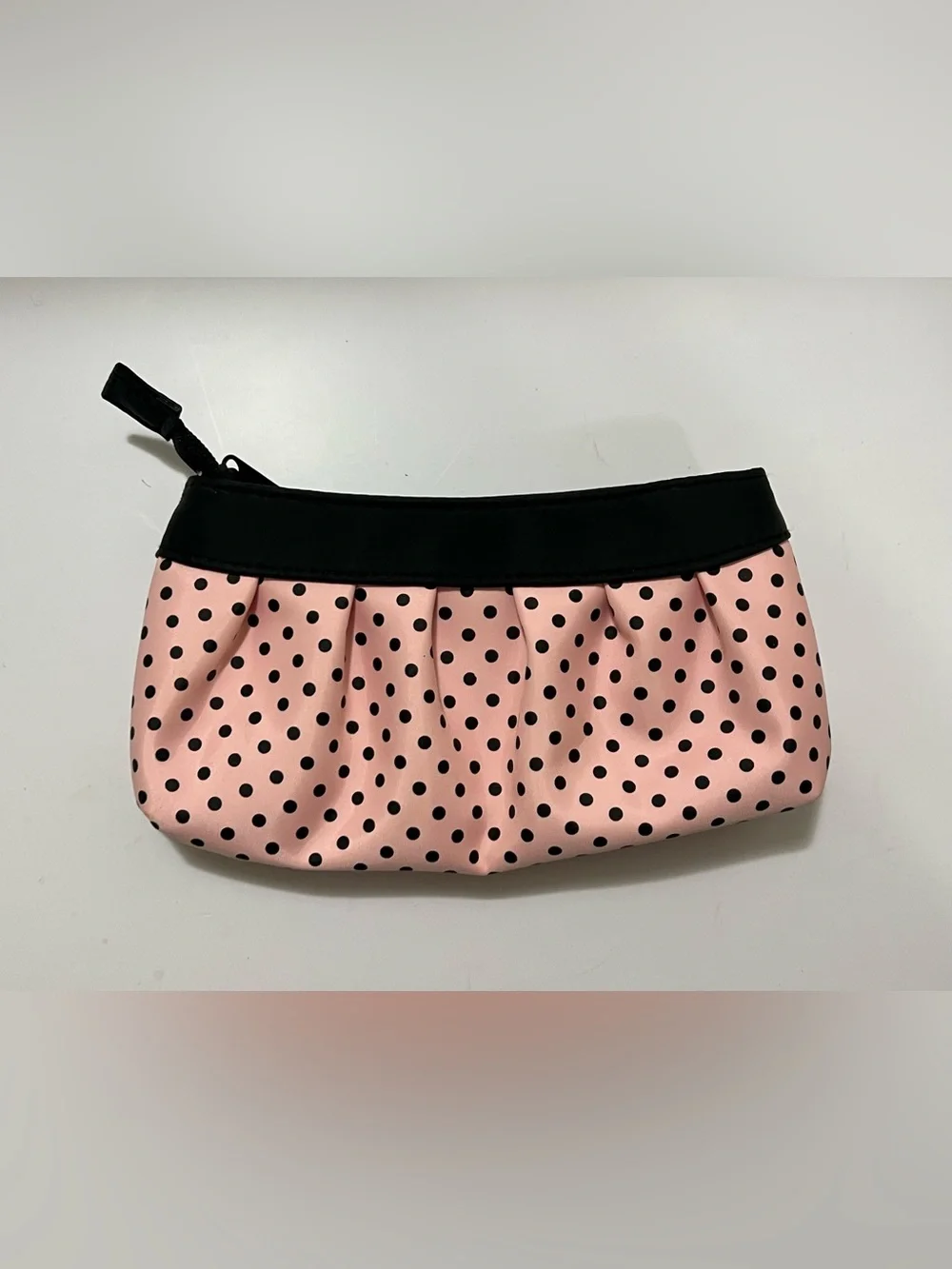 Pink Black Polka Dot Bow Cosmetic Makeup Bag Pouch
